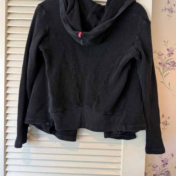 Hard Tail Washed Black Waffle Print Long Sleeve Hooded Open Top with Pockets M - Picture 6 of 9
